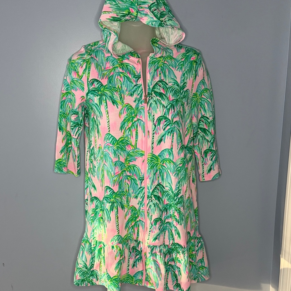 Lilly Pulitzer Palm Tree Hoodie Swim Cover-Up XL12-14